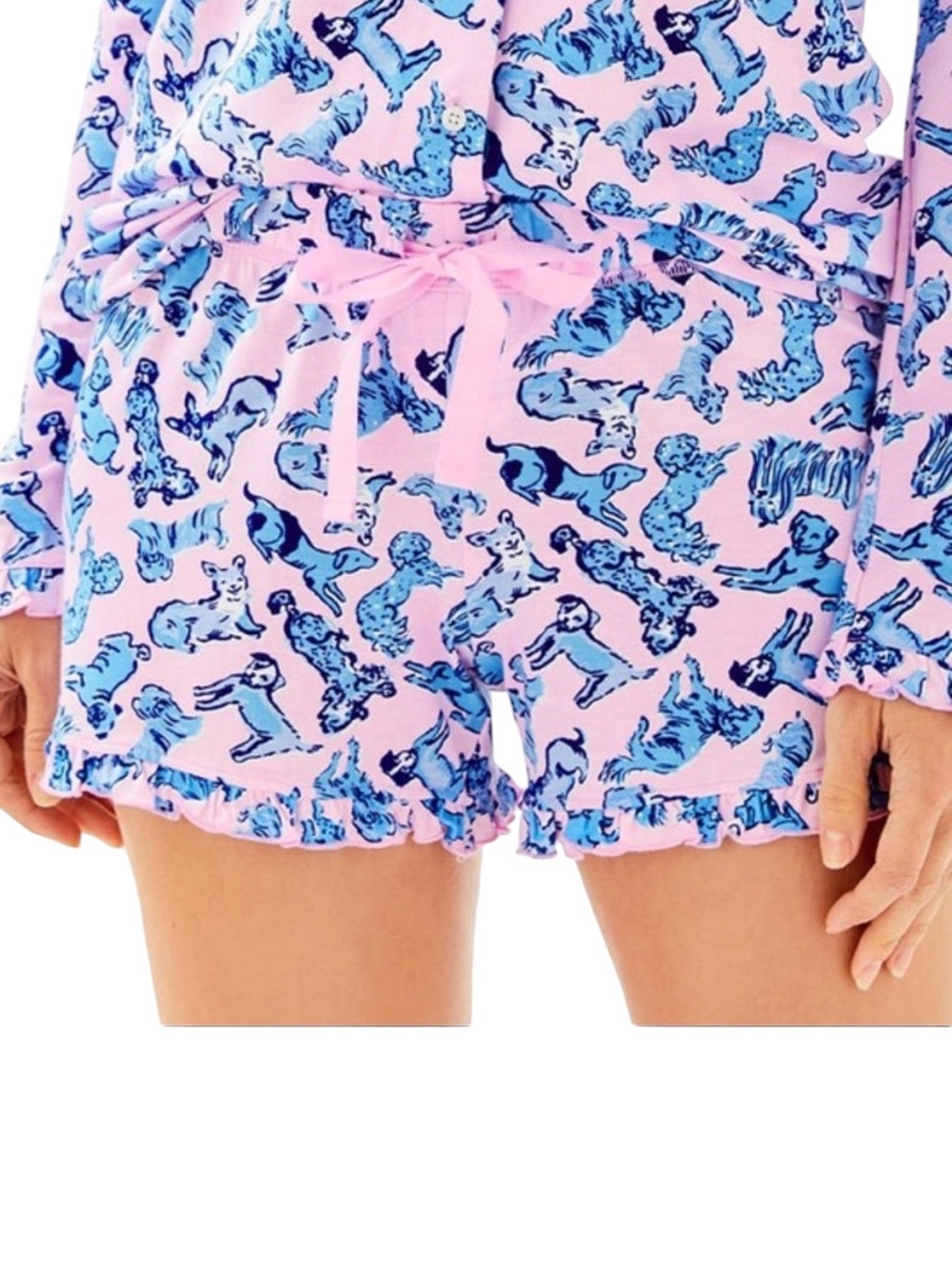 LN Lilly Pulitzer Pink Blue Ruff Night Zanzibar Blue Knit Pajama Shorts - S